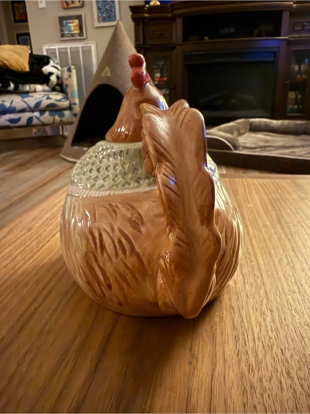Fitz and Floyd Rooster Teapot in Red, Blue, Cream and Brown